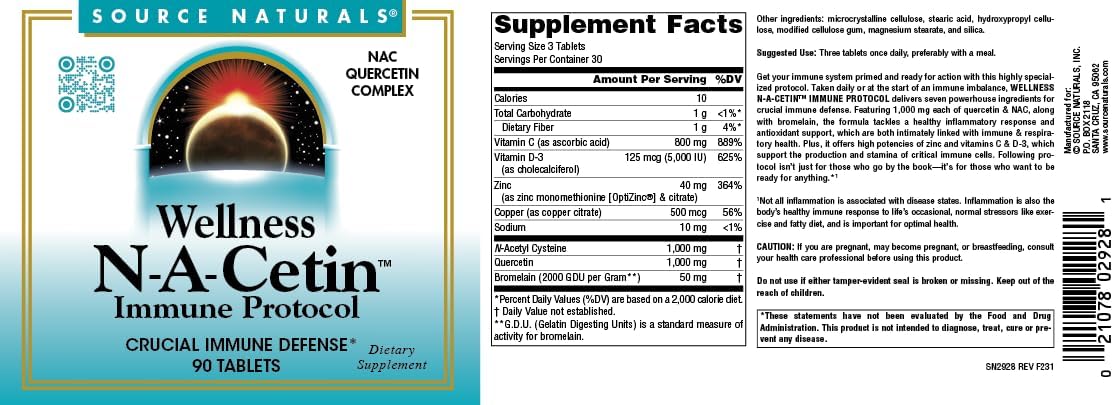 Source Naturals Wellness N-A-Cetin Immune Protocol, 90 Comprimidos