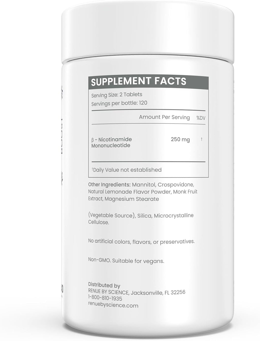 Renue By Science NMN 250mg Comprimidos Sublinguales - 240 Comprimidos Vegetarianos Sabor Limón
