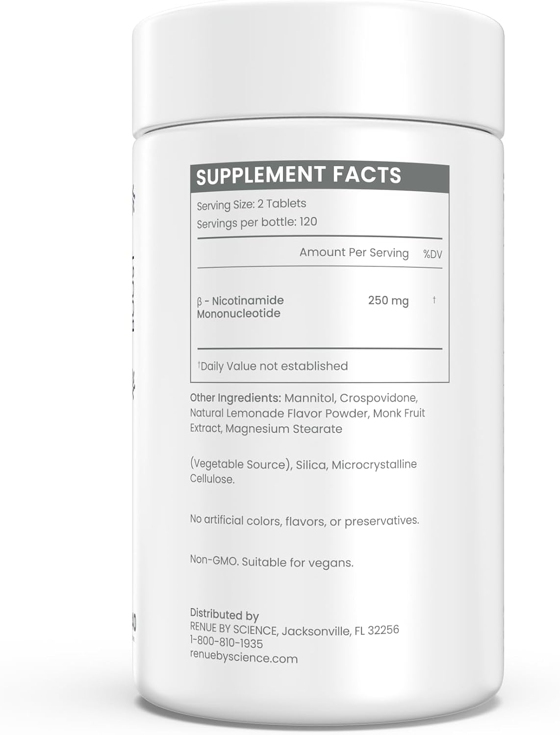 Renue By Science NMN 250mg Comprimidos Sublinguales - 240 Comprimidos Vegetarianos Sabor Limón