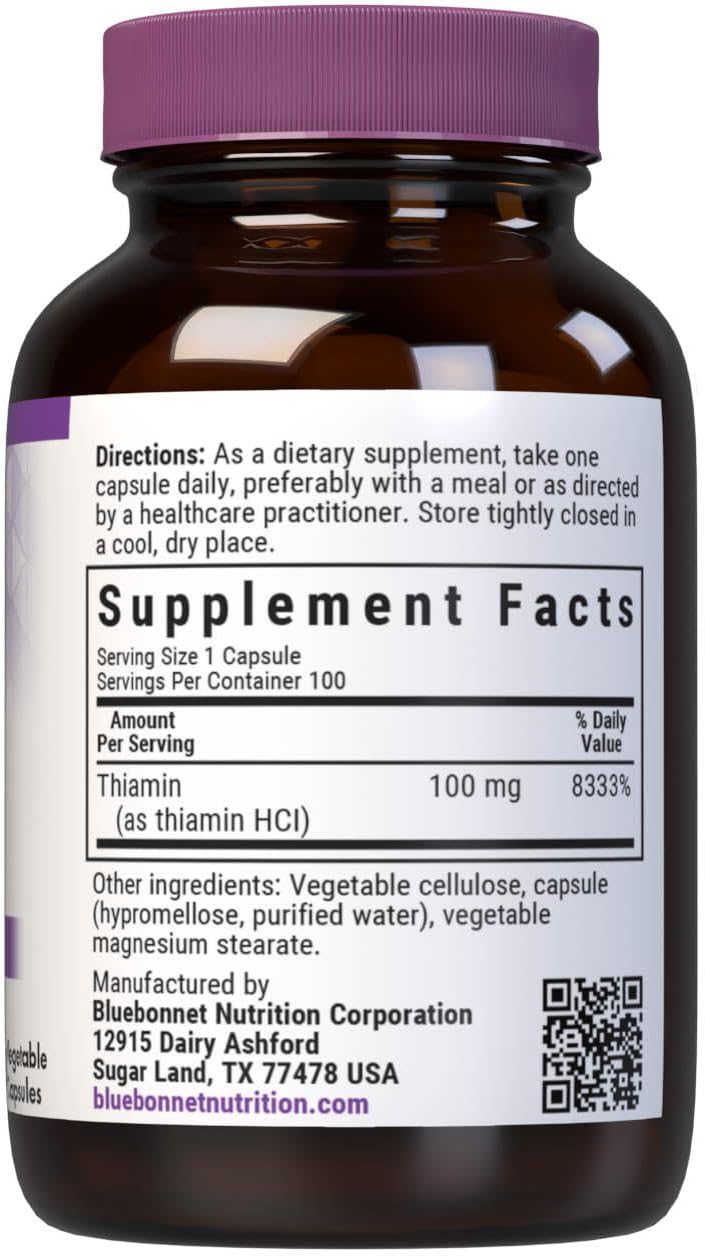 Bluebonnet Vitamin B1 100 mg - 100 Vegetable Capsules