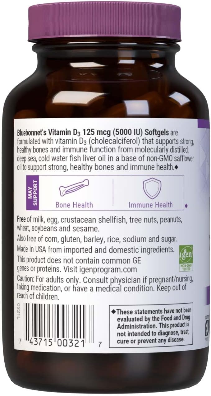 Bluebonnet Nutrition Vitamina D3 2000 IU, 100 Softgels
