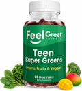 Feel Great Super Green Gummies Teen Vitamins | Gominolas Multivitamínicas Veganas para Adolescentes | Suplemento de Frutas y Verduras | 60 Unidades