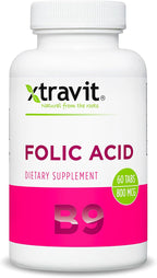 Xtravit Ácido Fólico 800 mcg – Complemento para Embarazo, Lactancia y Postparto – 60 Comprimidos Veganos