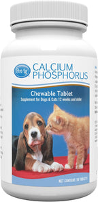PetAg Calcium Phosphorus Tablets - 50 Tablets - Daily Chewable Supplement for Dogs and Cats Over 12 Weeks - Fortified with Vitamin D