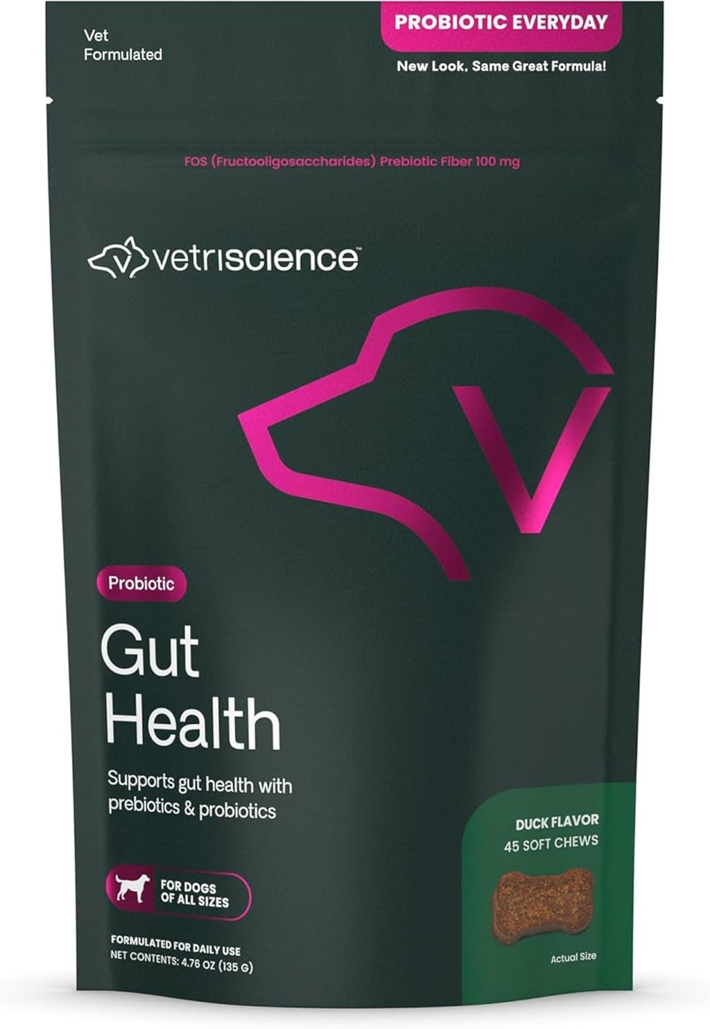 VetriScience Gut Health Masticables Probióticos para Perros, Sabor a Pato, 120 unidades