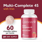 Celebrate Multi-Complete Masticable, Multivitamínico Bariátrico con 45mg de Hierro - 180 Comprimidos Sabor Berry