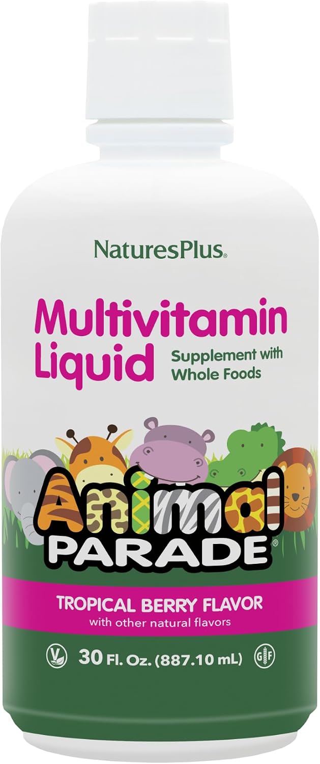 NaturesPlus Animal Parade Source of Life Multivitamínico Líquido para Niños - Sabor Tropical Berry - 30 fl oz (887 ml)