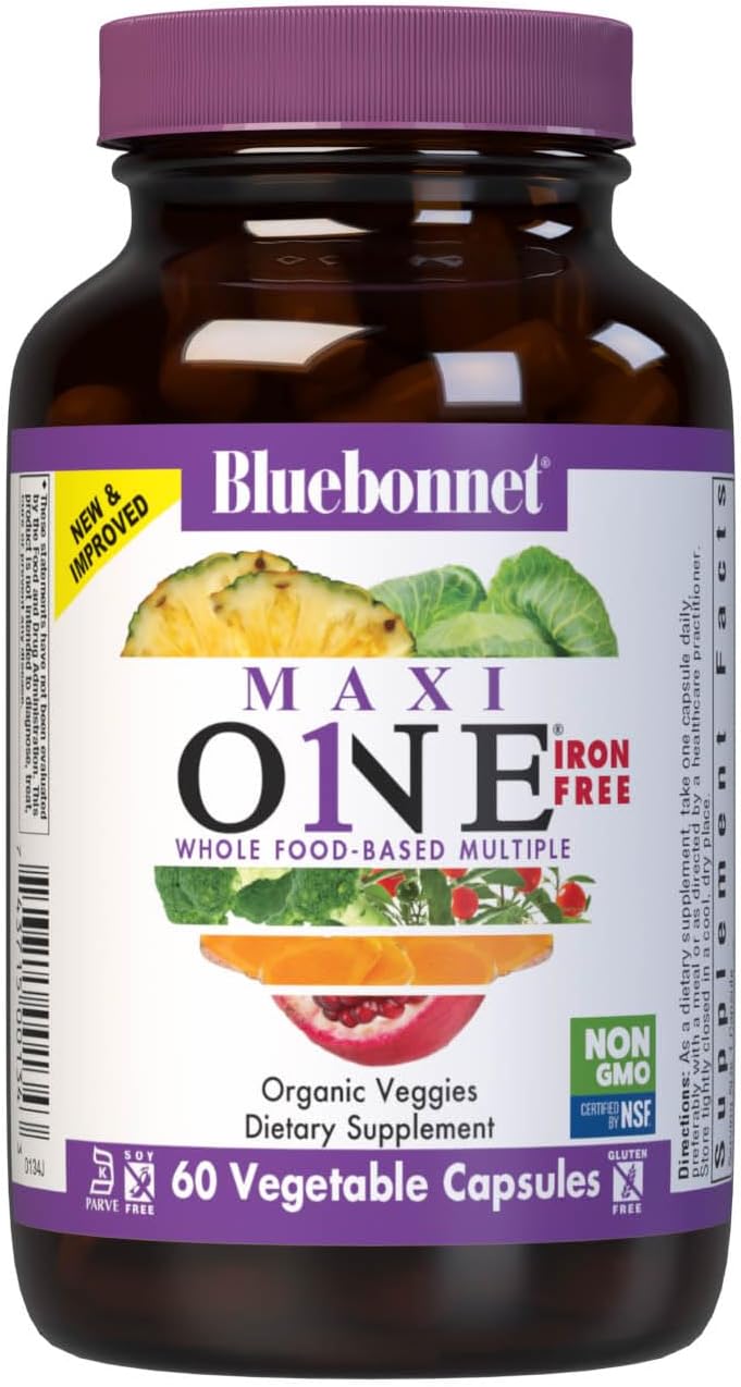 Bluebonnet Nutrition Maxi One (Iron-Free) - Multivitamin and Mineral Complex with Enzymes, 60 Capsules