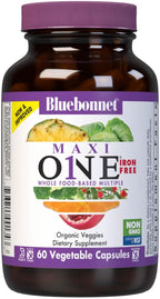 Bluebonnet Nutrition Maxi One (Iron-Free) - Multivitamin and Mineral Complex with Enzymes, 60 Capsules