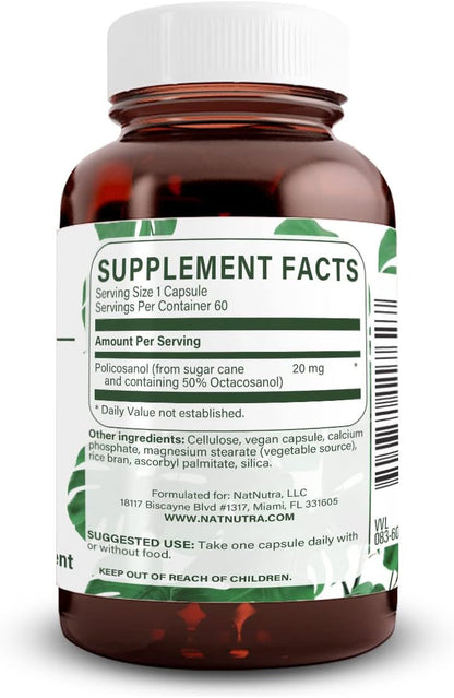 Natural Nutra Policosanol 20mg con – Triacontanol : Otro alcohol de cadena larga que complementa la acción del – Image 2