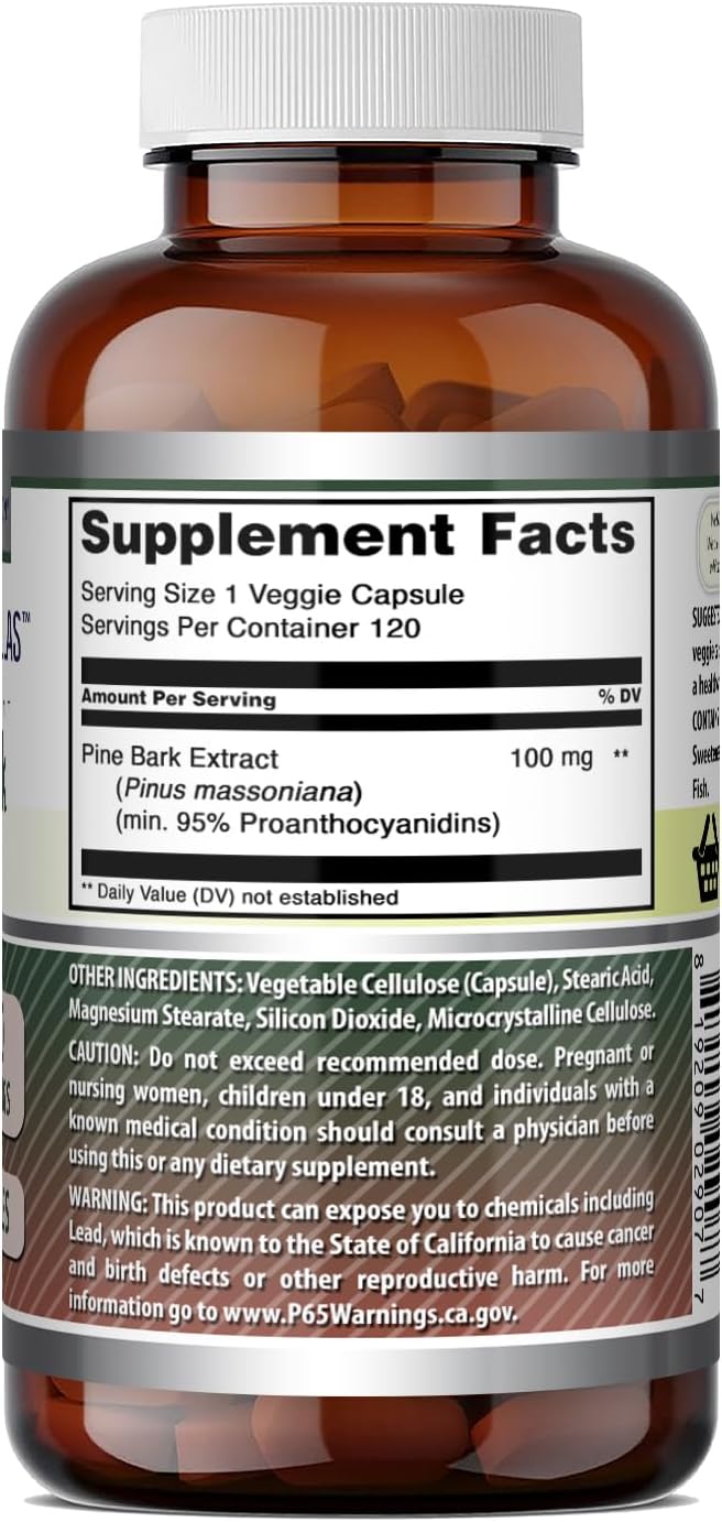 Amazing Nutrition Extracto de Corteza de Pino 100 mg - 120 Cápsulas Vegetales - No-GMO, Sin Gluten