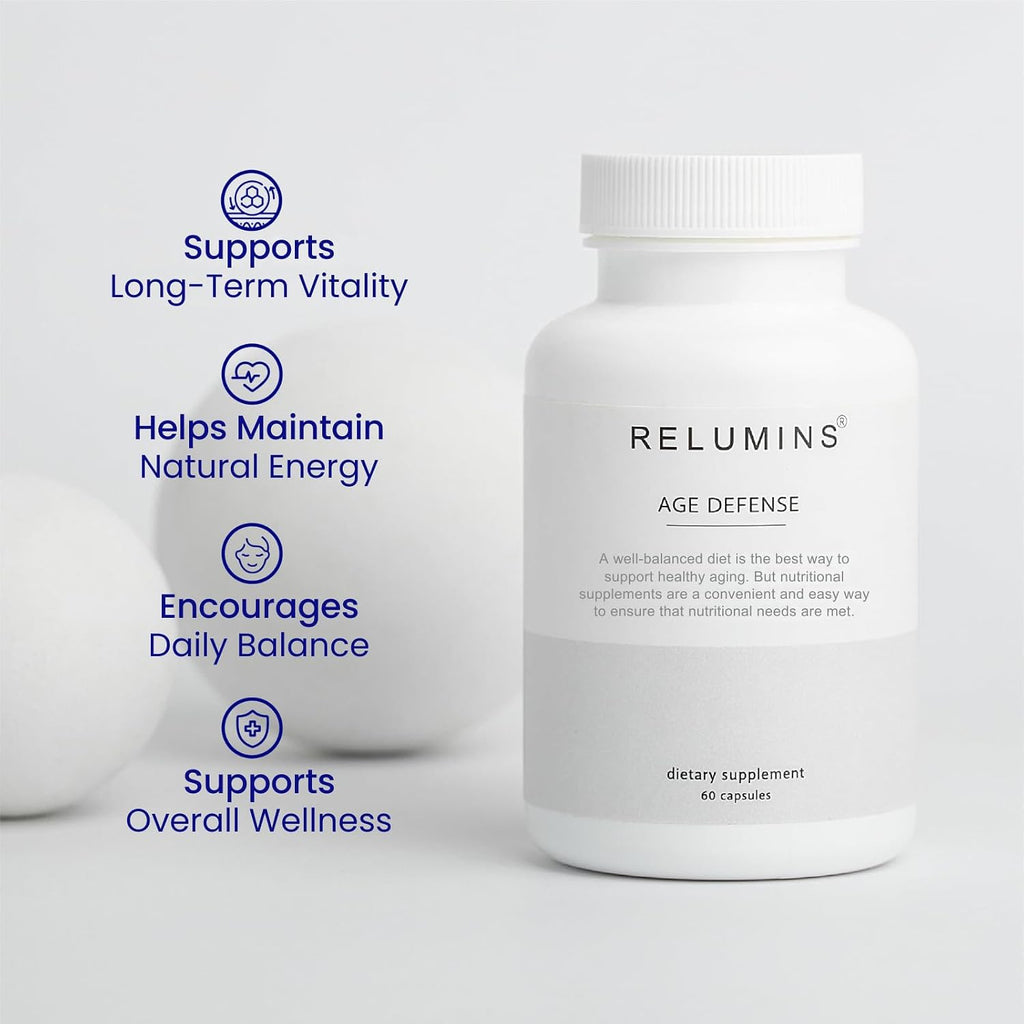 Relumins Age Defense NAD+ Supplement with NADH, CoQ10, Glutathione, Resveratrol, Fisetin, Curcumin & EGCG - Antioxidant Support Supplement – 60 Vegan Capsules