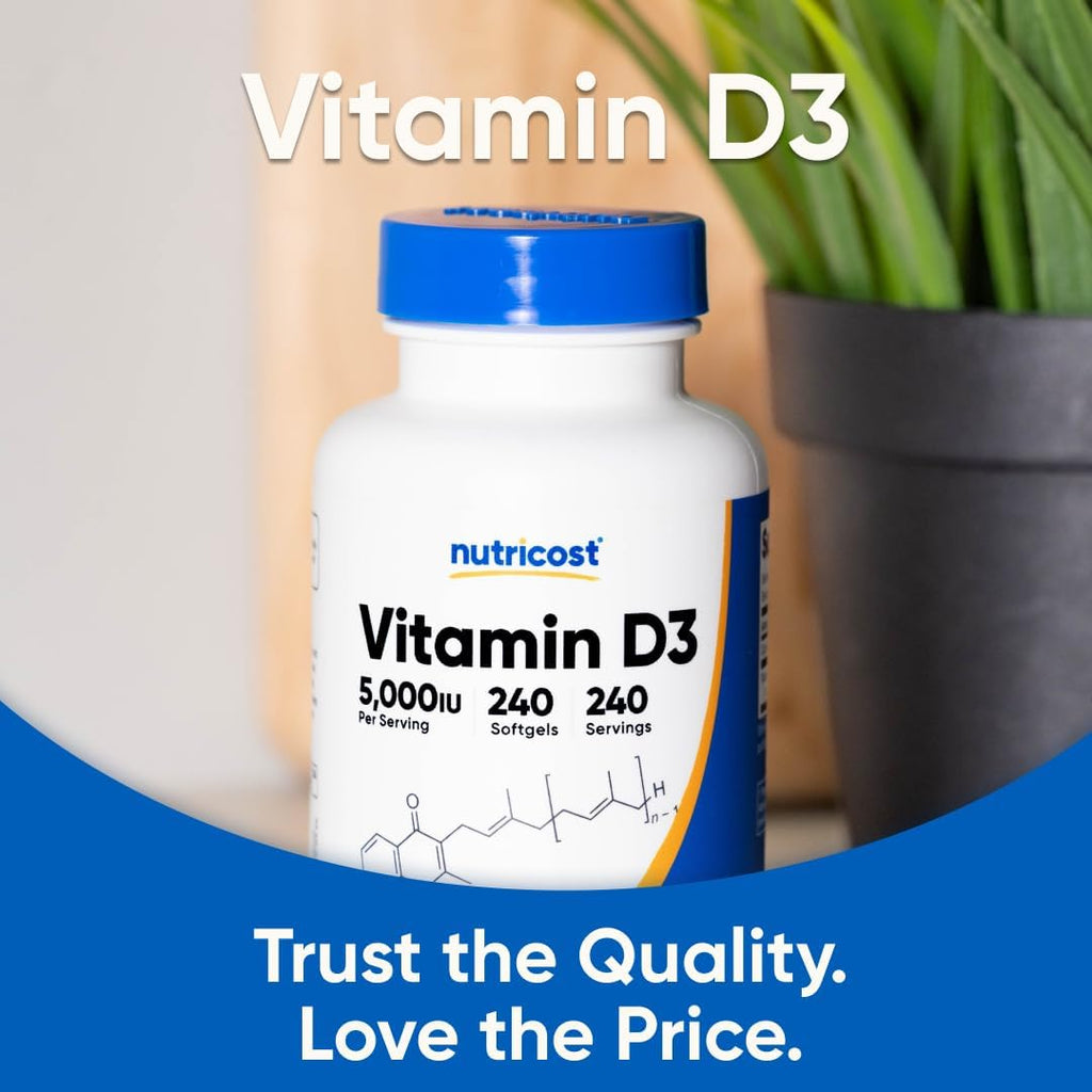 Nutricost Vitamina D3 5.000 UI (125 mcg) - 240 Cápsulas Blandas - No-GMO y Sin Gluten
