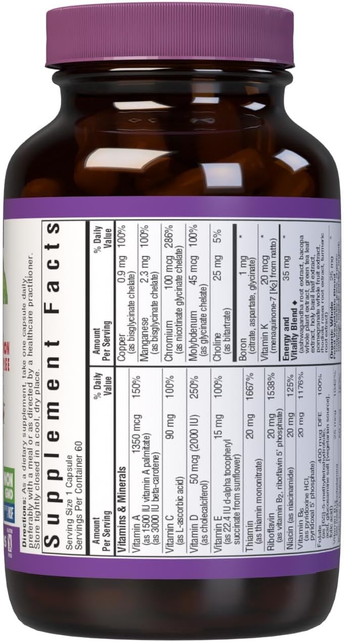 Bluebonnet Nutrition Maxi One (Iron-Free) - Multivitamin and Mineral Complex with Enzymes, 60 Capsules