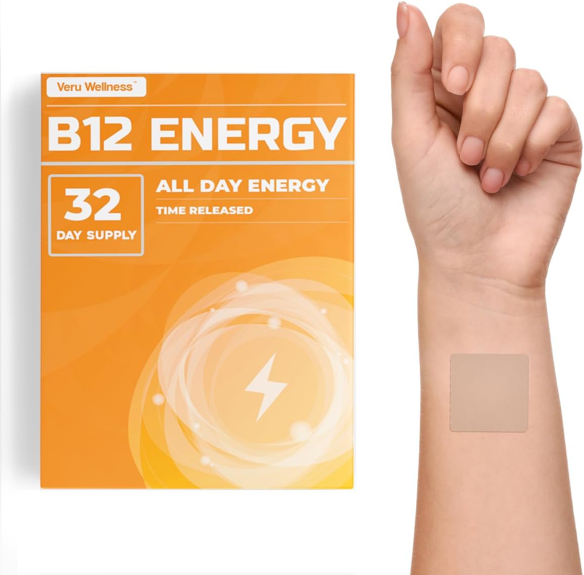 Veru Wellness Parche de Energía B12 | 32 Parches | Con Vitaminas B12, C, B6, Hierro, Guaraná y Garcinia Cambogia | Uso Externo