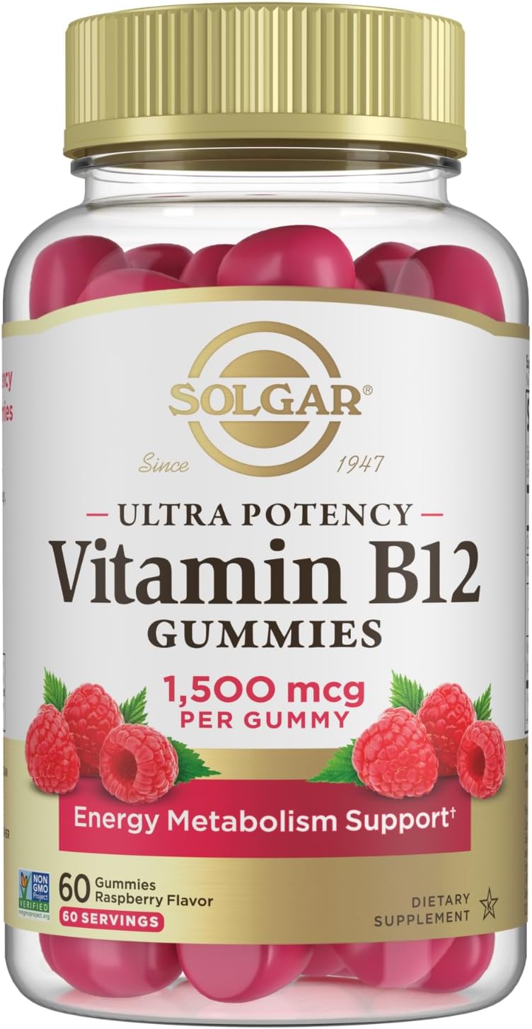 Solgar Methyl B12 Gominolas 1500mcg - Vitamina B12 Metilcobalamina para Energía y Metabolismo - Sabor Frambuesa - 60 Gominolas Veganas