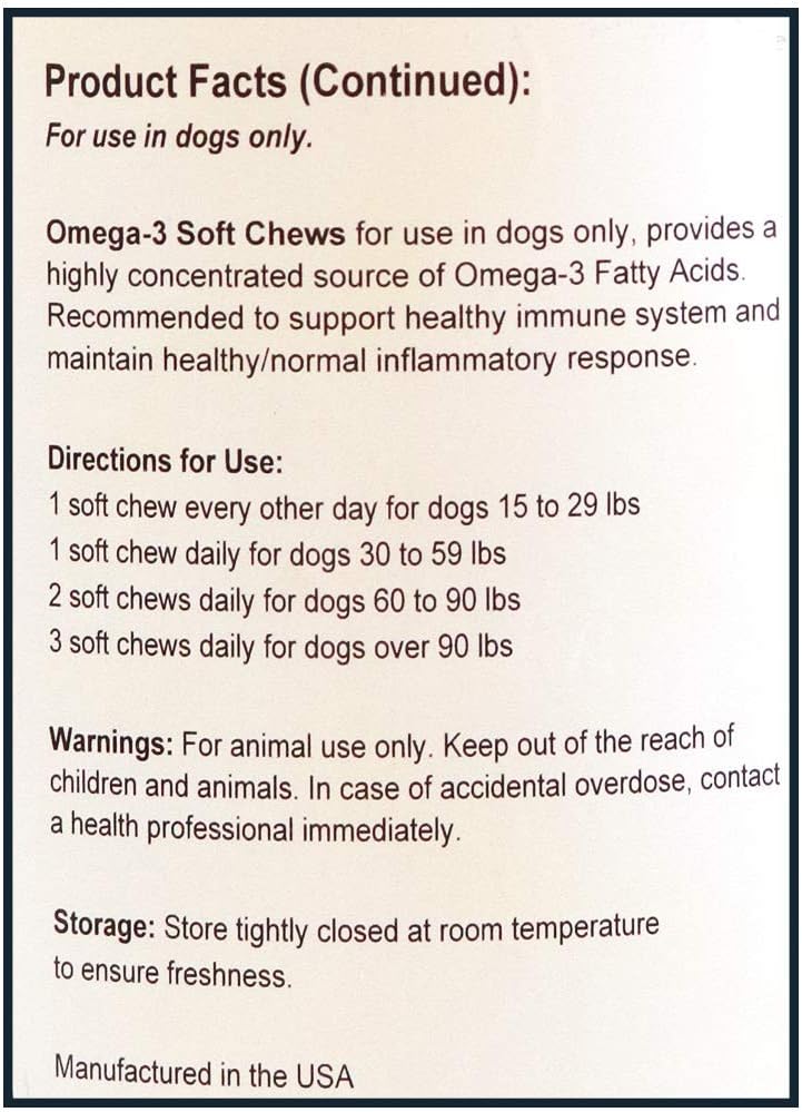 Pet’s Choice Pharmaceuticals Skin & Coat, Omega-3 Soft Chews para Perros Grandes y Gigantes, 150 unidades
