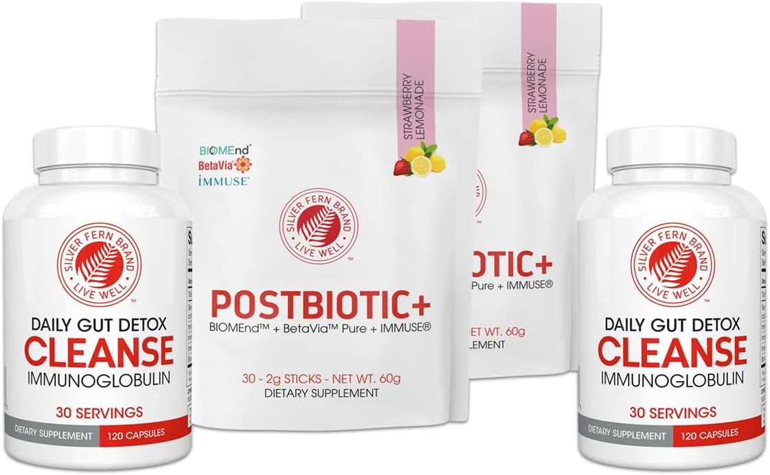 Silver Fern Cleanse - Daily Gut - 120 Cápsulas - 30 Días - Inmunoglobulinas G, A y M (IgG, IgA, IgM) - Postbiótico
