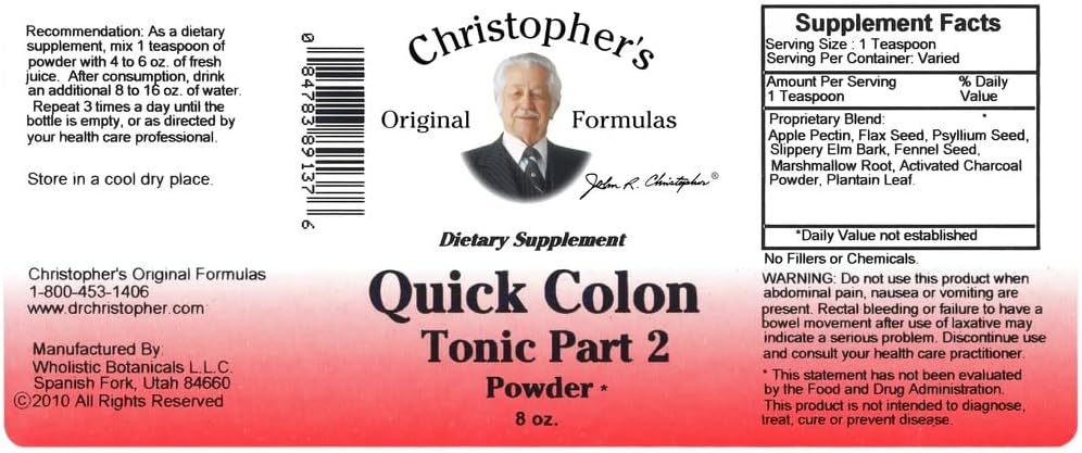 Christopher's Original Formulas Quick Colon #2 Polvo Herbal – 227 g (8 oz) – Complemento Alimenticio para el Apoyo Digestivo