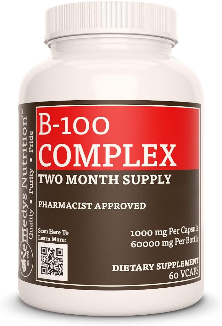 Complejo B-100 de Remedy's Nutrition | 1000 mg, 60 Cápsulas Veganas