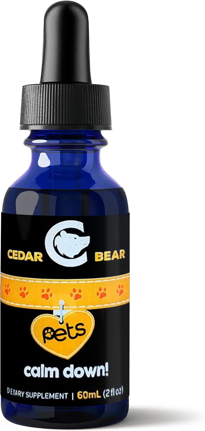 Cedar Bear Pet's Calm Down - Suplemento Herbal Natural para Alivio del Estrés en Gatos, Perros, Aves y Mascotas Exóticas, 60 ml