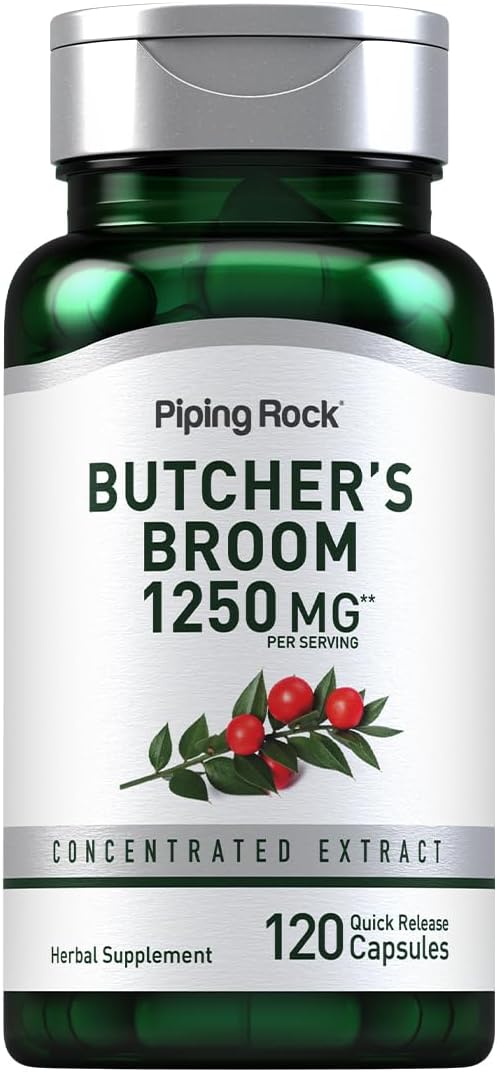 Suplemento de Butchers Broom de Piping Rock | 120 Cápsulas | Raíz Herbal Tradicional | Extracto Concentrado | No OGM, Sin Gluten