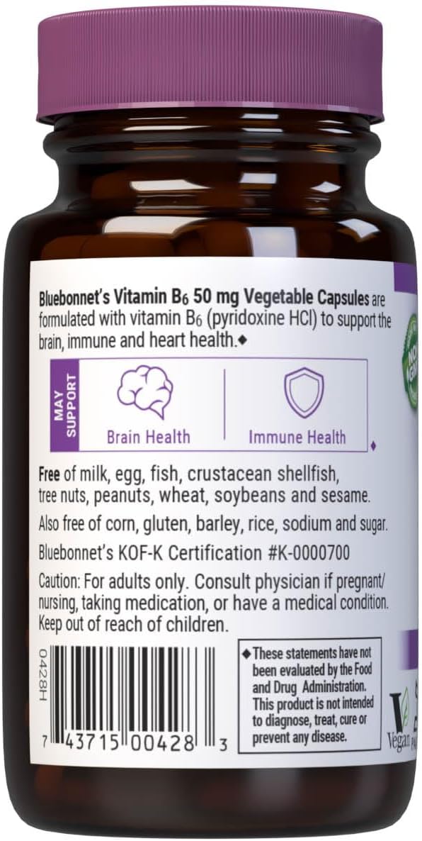 Bluebonnet Nutrition Vitamina B6 50mg - 90 Cápsulas Vegetales