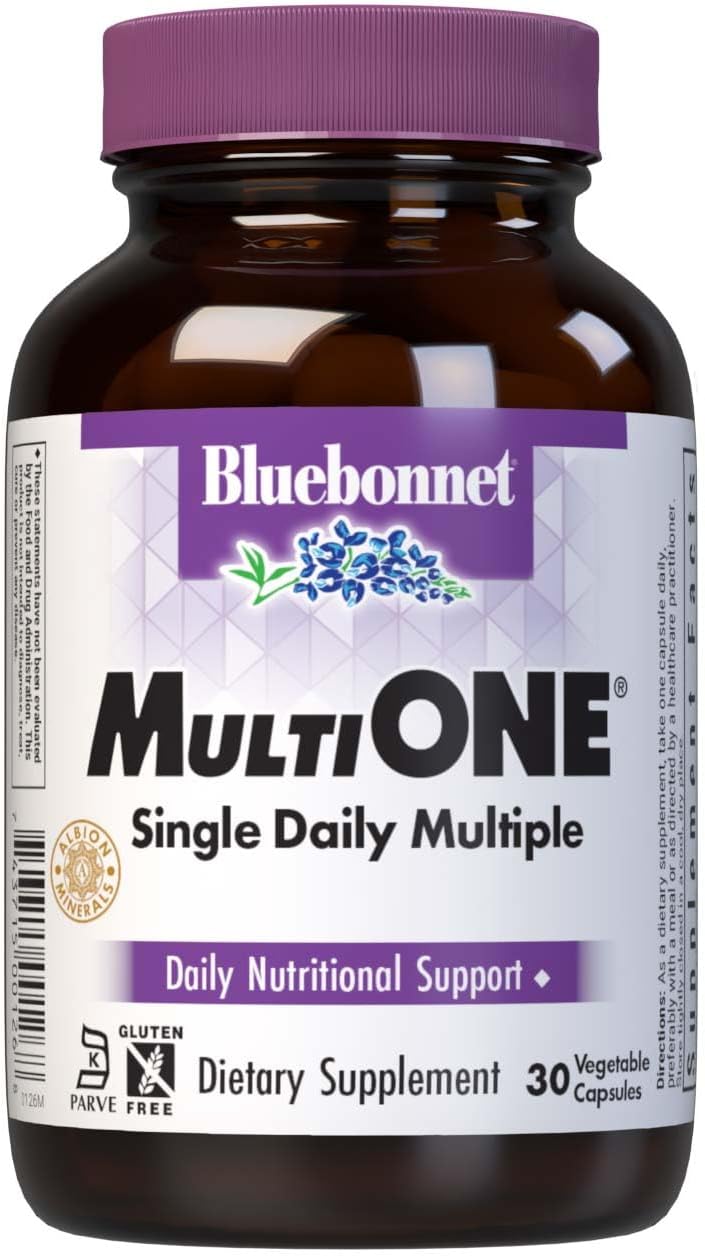 Bluebonnet Nutrition Mult One (con Hierro) – Complejo Multivitamínico y Mineral, 30 Cápsulas Vegetales