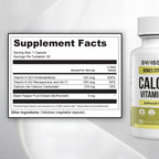 Calcio con Vitamina D3 y K2 – Swiss Activa+ Labs – Vegano, No-GMO – 60 Días