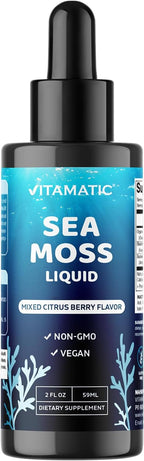 Vitamatic Liquid Organic Irish Sea Moss con Fucus y Raíz de Bardana - 2800 mg por ración - 60 ml
