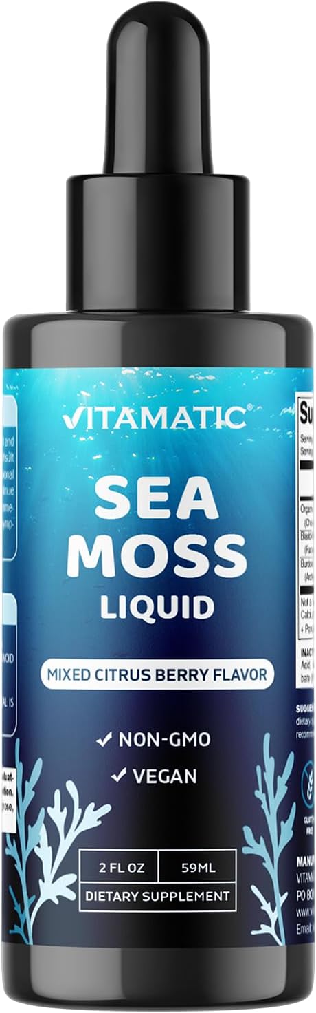 Vitamatic Liquid Organic Irish Sea Moss con Fucus y Raíz de Bardana - 2800 mg por ración - 60 ml
