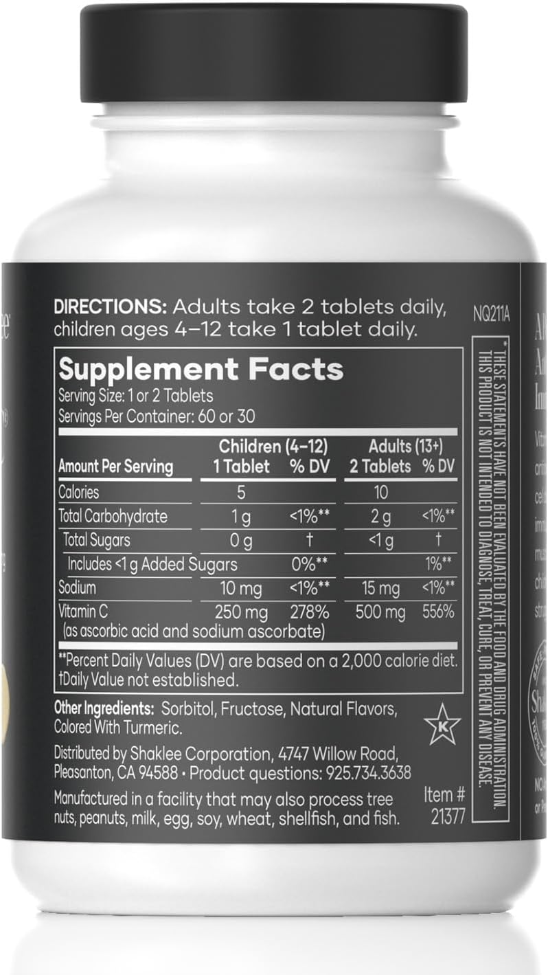 Shaklee - Chewable Vita-C 250mg - Apoyo Celular y Refuerzo Inmunitario - Comprimidos Masticables Sabor Limón - 60 Comprimidos