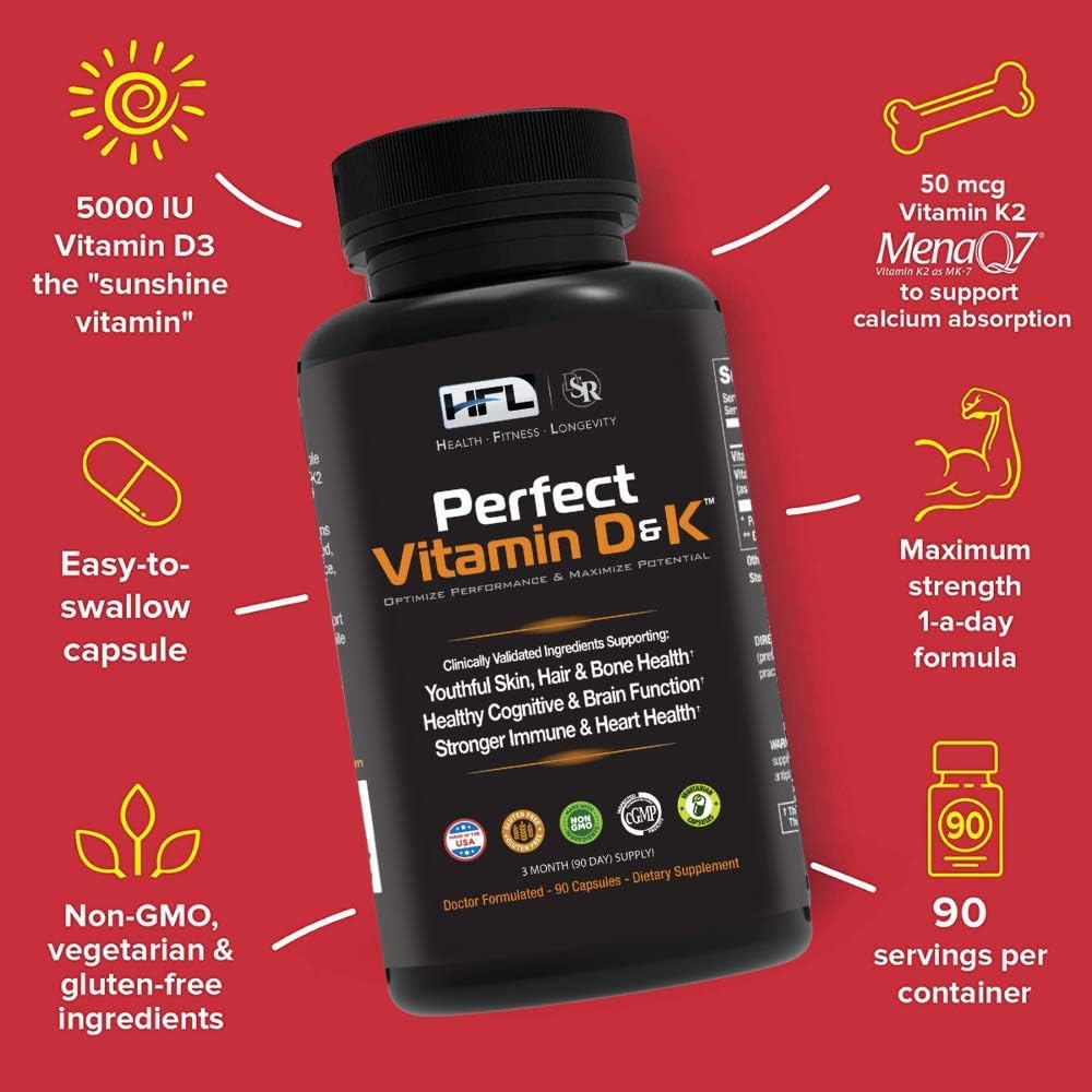 HFL Perfect Vitamin D&K - Vitamina D3 y K2 (MenaQ7® MK-7) - 3 Meses
