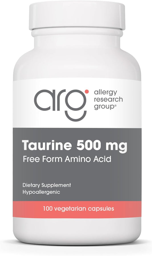 ARG Taurina 500 mg - Suplemento de Aminoácido Libre - Apoyo Cardíaco y Electrolítico - 100 Cápsulas