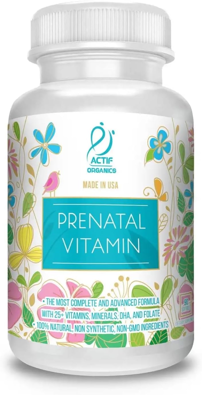 Actif Organic Prenatal Vitamins with 25+ Vitamins, DHA, EPA and Omega 3 - 90 Capsules