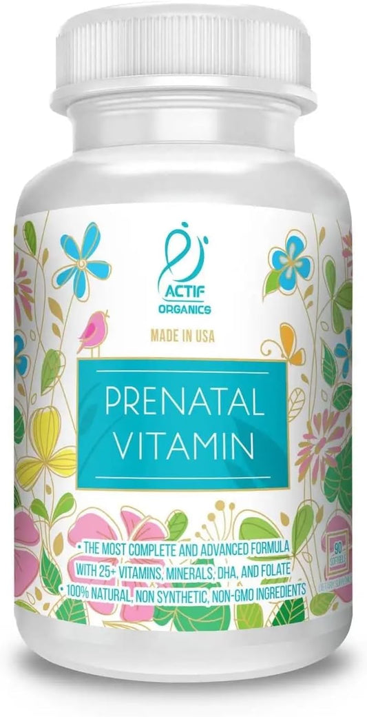 Actif Vitaminas Prenatales Orgánicas con 25+ Vitaminas, DHA, EPA y Omega 3 - 90 Cápsulas