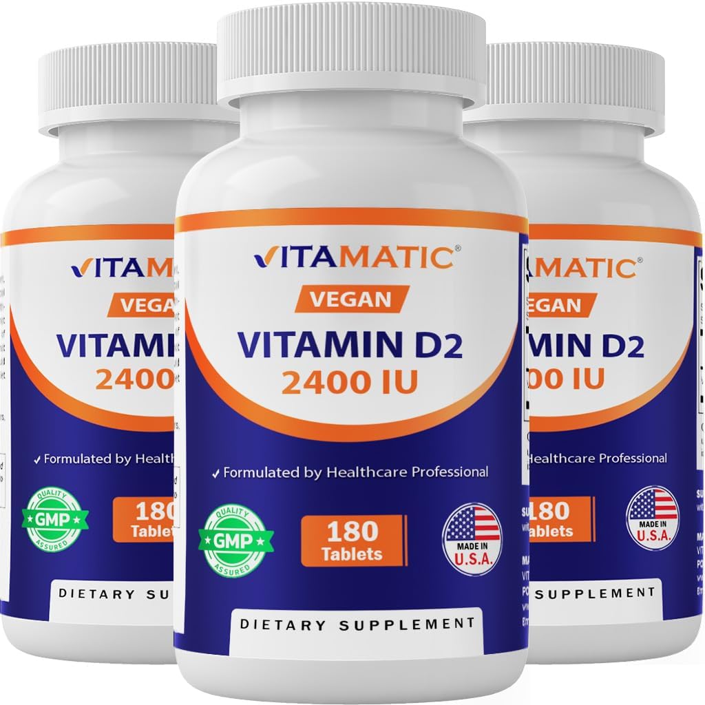 Vitamatic Vitamina D2 60 mcg (2400 UI) - Ergocalciferol - 180 Comprimidos Vegetarianos (2 Botellas)