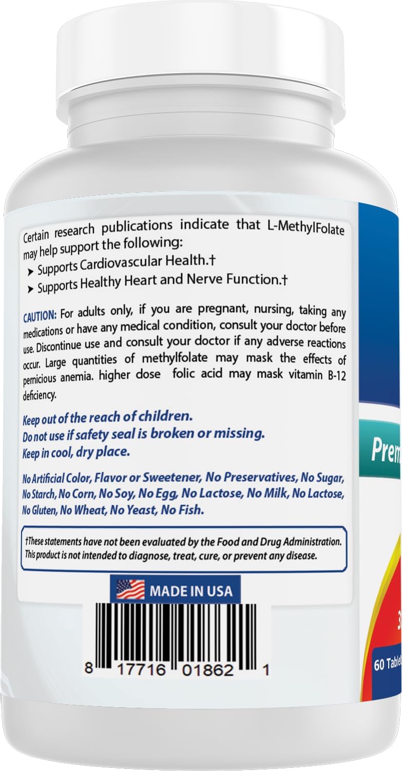Best Naturals Metilfolato 15000 mcg (15 mg) - 60 Comprimidos - Forma Activa de Ácido Fólico