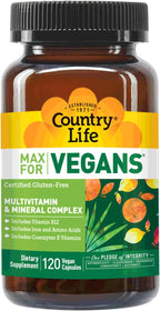 Country Life Max for Vegans - 120 Cápsulas Veganas - Multivitamínico Diario - Apoyo Inmunitario - Con Vitamina B12, Hierro, Aminoácidos, Coenzimas B - Sin Gluten