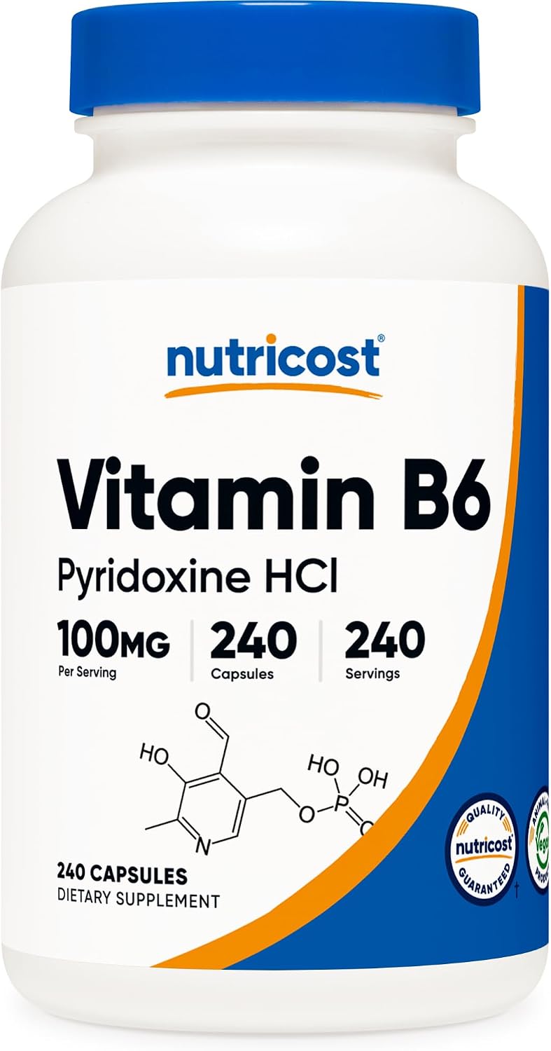 Nutricost Vitamina B6 (Piridoxina HCl) 100mg, 240 Cápsulas (3 Botellas)