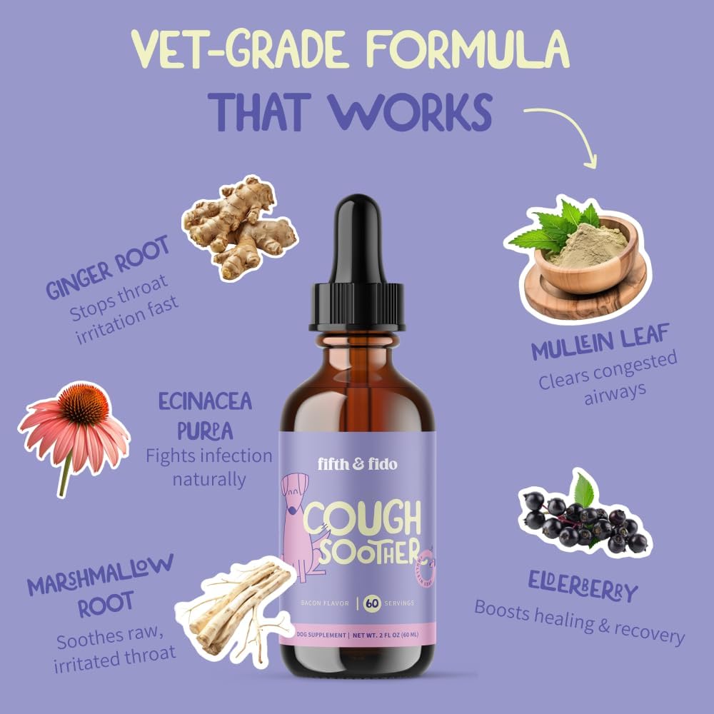 Fifth & Fido Remedio para la Tos en Perros - Gotas Naturales para Alivio de la Garganta