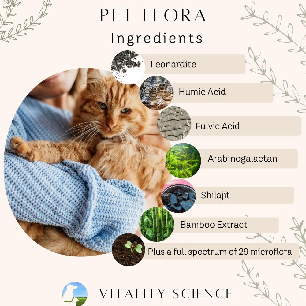 Vitality Science Pet Flora – Probióticos Naturales para Perros y Gatos | Salud Digestiva | 250 Cápsulas