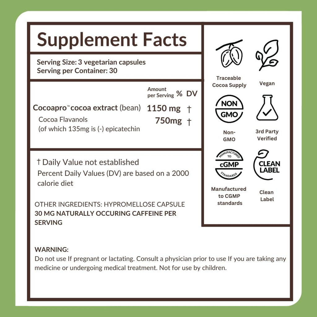CocoaVia Ultra 750mg Flavanoles de Cacao – Apoyo para el Corazón y el Cerebro, 30 Cápsulas