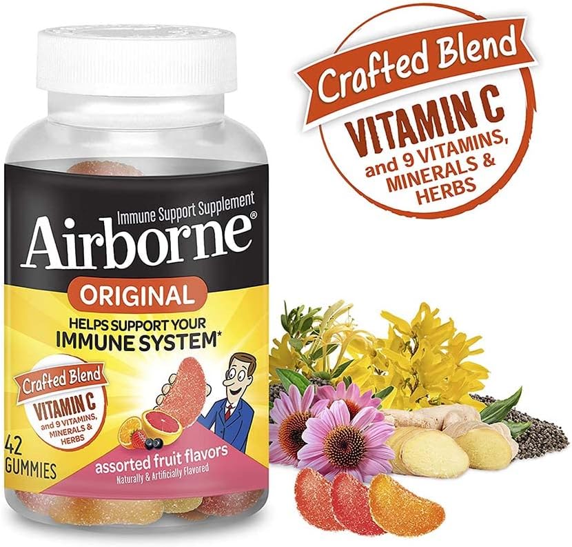 Airborne Gummies Sabor Frutas Variadas con Vitamina C, 750 mg, 42 Gominolas (Pack de 2)