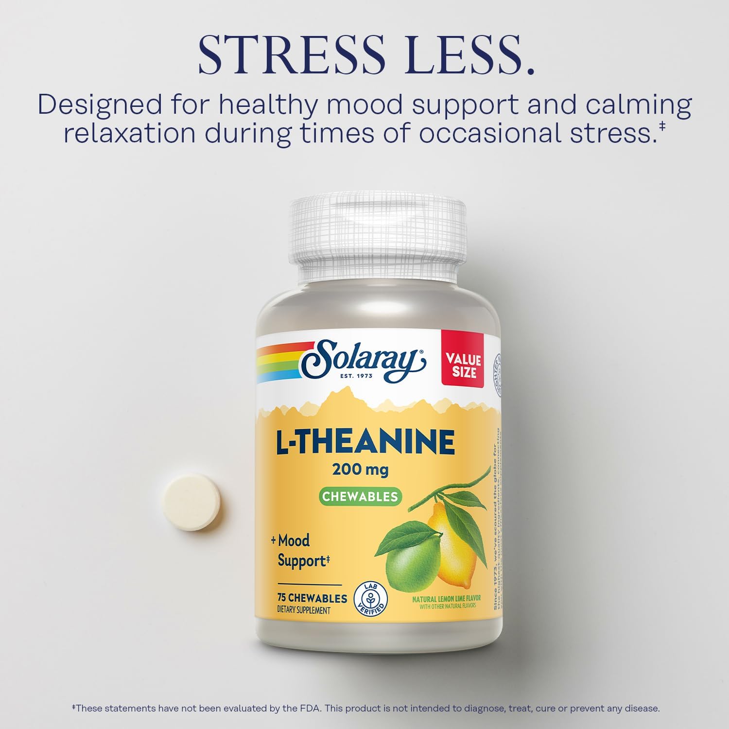 Solaray L-Teanina 200mg + Vitamina B6, 75 Comprimidos Masticables