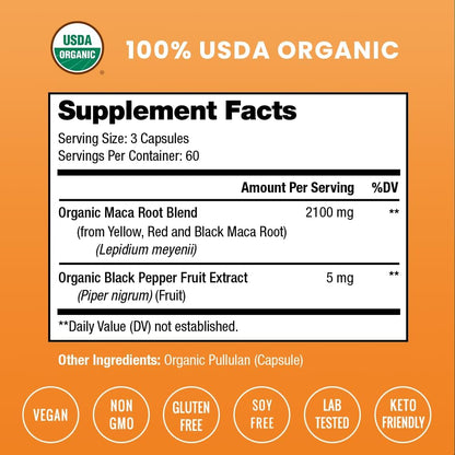 NutraChamps Maca Root Orgánica 2100mg, 180 Cápsulas, Mezcla de Maca Negra, Roja y Amarilla – Image 2