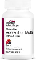 Bariatric Advantage Essential Multivitamin Chewable Iron-Free - 200% DV of Key Nutrients - Berry Flavor - 60 Tablets