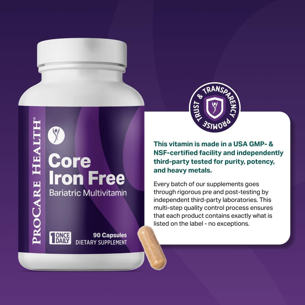 Procare Health Multivitamínico Bariátrico Sin Hierro - 30 Cápsulas Vegetales de Disolución Rápida - Vitaminas para Bypass Gástrico y Manga Gástrica, Sin Hierro (1 Mes)
