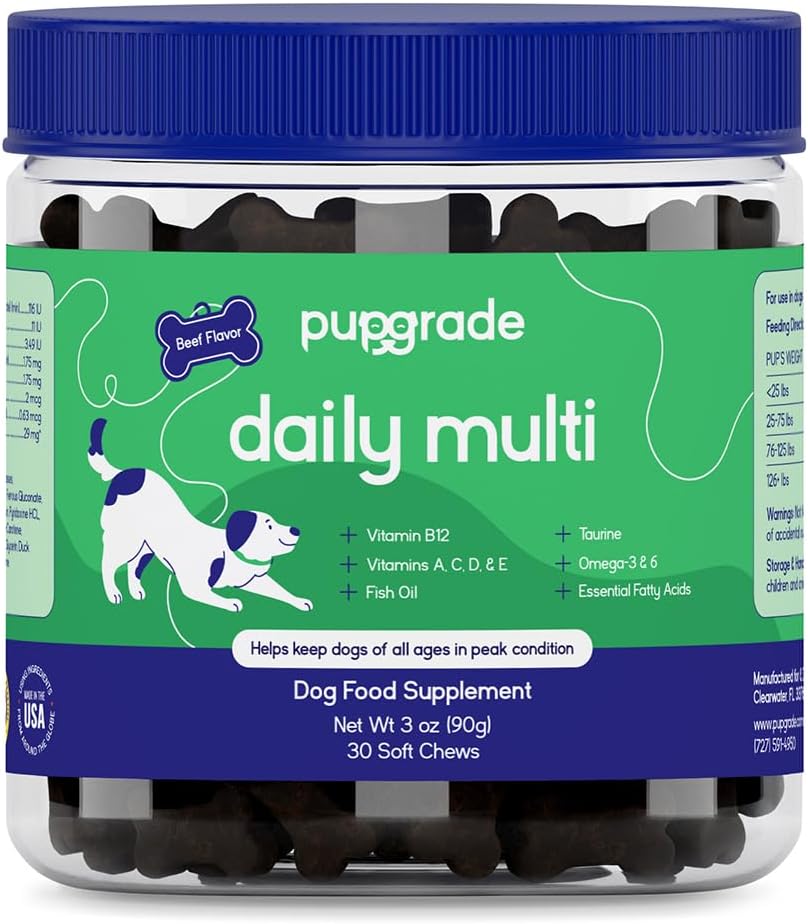 Multivitamínico Diario para Perros, Sabor a Carne de Res – 30 Masticables Blandos | Suplemento Completo con Omega-3, Vitaminas A, C, D, E y Complejo B