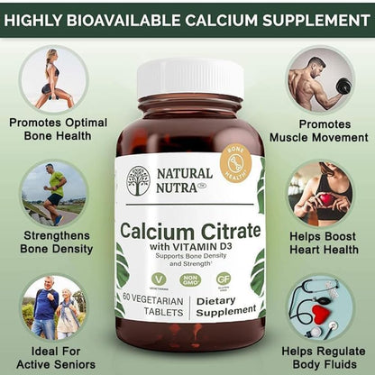 Natural Nutra Citrato de Calcio con Vitamina – Salud cardíaca: El calcio interviene en el ritmo cardíaco normal y – Image 3